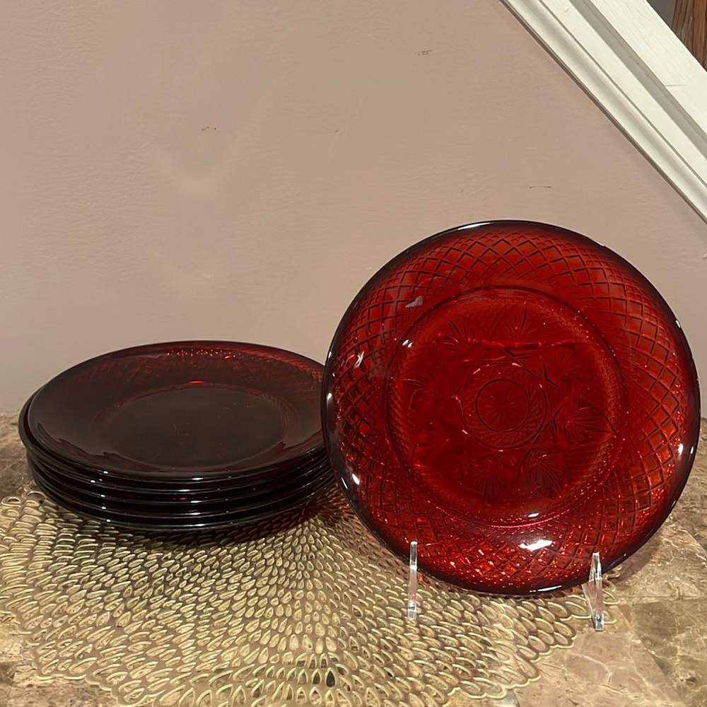 Luminarc Cristal D’Arques Durand France Ruby Red Salad Plates, Set of 6